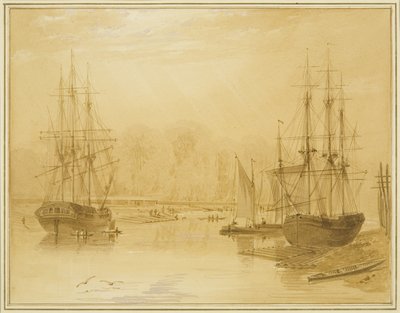 Köysirata Wappingissa, West Indianman "Union" vasemmalla tekijältä Thomas Leeson the Elder Rowbotham