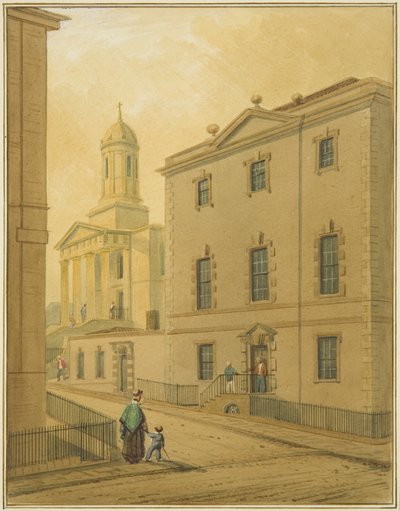 Pyhän Yrjön kappeli, jossa näkyy Great George Street, Park Streetin kulmasta (akvarelli paperille) tekijältä Thomas Leeson the Elder Rowbotham