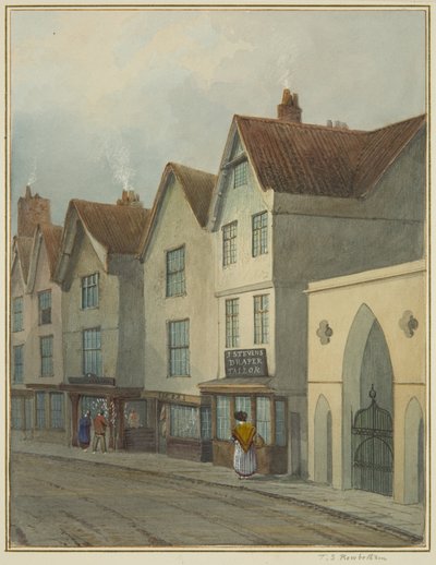 Temple Street näyttää Gateway to Temple Church (akvarelli paperille) tekijältä Thomas Leeson the Elder Rowbotham