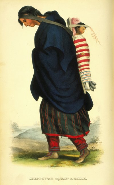 Chippeway squaw ja lapsi, 1848 (käsinvärjätty litho) tekijältä Thomas Loraine McKenney