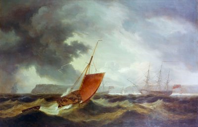 Brixhamin troolari ajaa Torbayhin, 1800-luvun alussa (öljymaalaus). tekijältä Thomas Luny