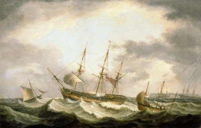 Three Master adrift in the Downs with help at Hand (öljy kankaalle) tekijältä Thomas Luny