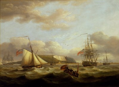 Fregatin perässä kulkeva kutteri, 1800-luvun alku (öljy kankaalle) tekijältä Thomas Luny