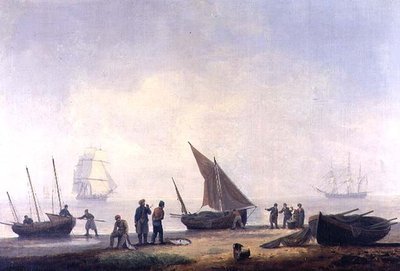 Kalastajat rannalla, alusten kanssa offshoressa tekijältä Thomas Luny