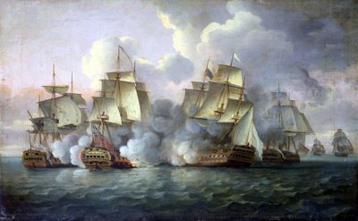 HMS "Mediator" hyökkää ranskalaisia ja amerikkalaisia aluksia vastaan. tekijältä Thomas Luny
