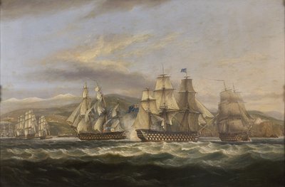 .NEITI. Caledonia ja H.M.S. Boyne jahtaamassa ranskalaista laivastoa Touloniin tekijältä Thomas Luny