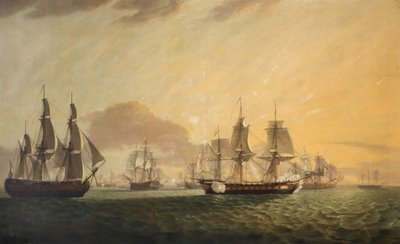 Kenraali Goddardin saalistusalus hollantilaisia itäindialaisia aluksia vastaan, 1700-luvun loppu - 1800-luvun alku (öljy kankaalle). tekijältä Thomas Luny
