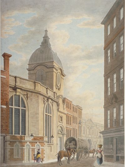 Pyhän Benet Finkin kirkko, Threadneedle Street, Lontoon kaupunki, 1797 tekijältä Thomas Malton II