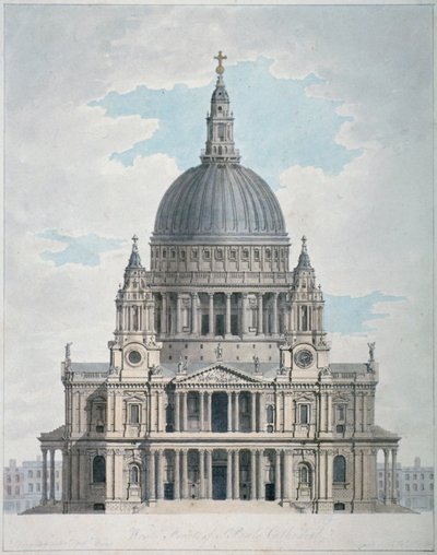 St Paulin katedraalin länsirintama, Lontoon kaupunki, 1780 tekijältä Thomas Malton II