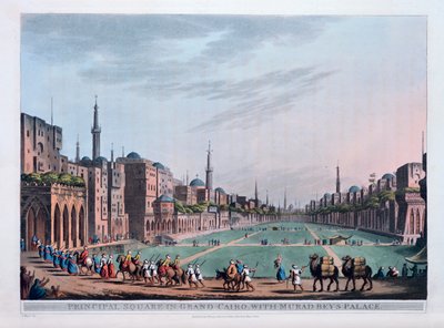 Pääaukio Grand Kairossa, jossa on Murad Beysin palatsi, 1801 tekijältä Thomas Milton