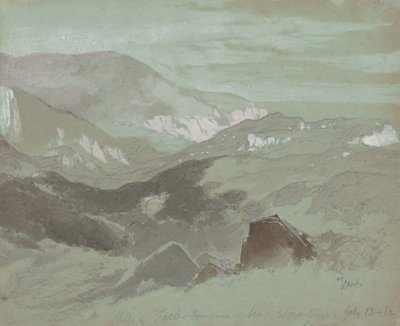 Cliffs of Ecclesbourne lähellä Hastingsia, 1862 (grafiittia pesulla harmaalla kudospaperilla) tekijältä Thomas Moran