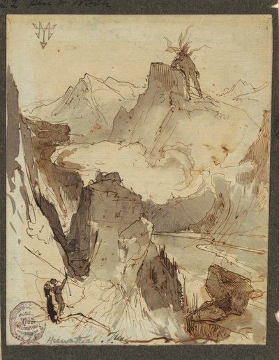 Piirros, Hiawatha näkee Mudjekeewisin, 1870-75. tekijältä Thomas Moran