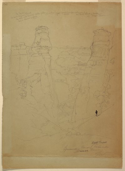 Piirros, Kalliotornit Muaven [Muav] kanjonissa, Colorado, 1873. tekijältä Thomas Moran