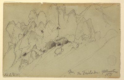 Piirros, Paholaisen luola, Yellowstone, 1871 tekijältä Thomas Moran
