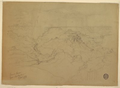 Piirros, Grand Canyon sateessa, 1873 tekijältä Thomas Moran