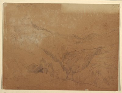 Piirros, Yellowstone, Tower Fallsin yläpuolella, 1871 tekijältä Thomas Moran