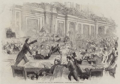 Kohtaus Washingtonin edustajien salissa tekijältä Thomas Nast