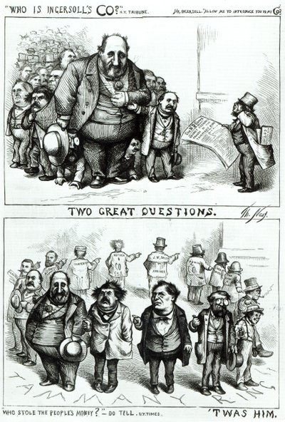 Sarjakuvat, joissa esiintyvät William Marcy "Boss" Tweed, James Ingersoll ja George Miller Harper
