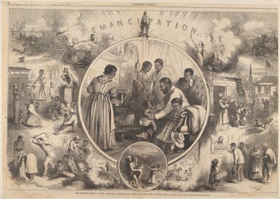 Mustan vapautuminen - Menneisyys ja tulevaisuus Harpers Weeklystä, 24. tammikuuta 1863. tekijältä Thomas Nast