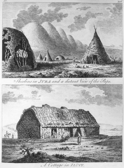 Sheelins Jurassa ja kaukainen näkymä Papsiin ja Islayn mökkiin "Kiertue Skotlannissa ja matka Hebrideille" 1772 tekijältä Thomas Pennant