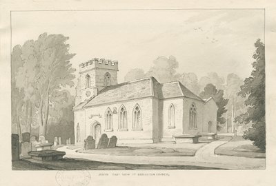 Barlaston Church: kynä- ja pesupiirustus, 1838 tekijältä Thomas Peploe Wood