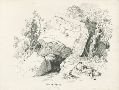 Biddulph - "Gawton Stone": kynä- ja mustepiirustus, 1836 tekijältä Thomas Peploe Wood
