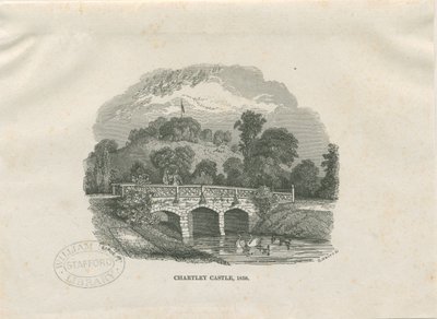 Chartley Castle [Hall]: puupiirroskaiverrus (vinjetoitu) tekijältä Thomas Peploe Wood