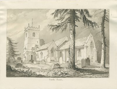 Envillen kirkko: seepiapiirros, 1837 tekijältä Thomas Peploe Wood
