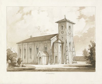 Ettingshallin kirkko: seepiapesupiirros, 1841 tekijältä Thomas Peploe Wood