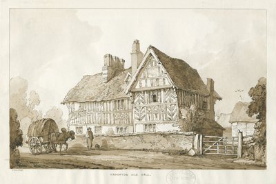 Haughton - Old Hall: seepiapiirustus, 1838 tekijältä Thomas Peploe Wood