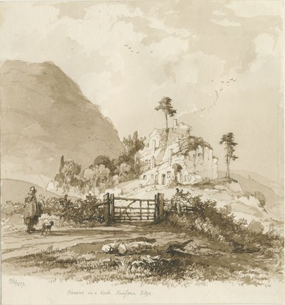 Kinver Edge: seepiapiirustus, 1837 tekijältä Thomas Peploe Wood