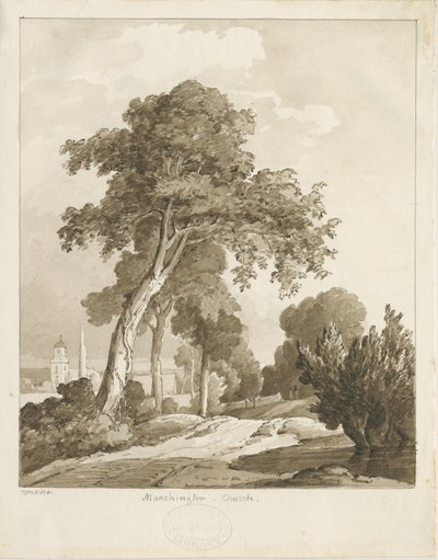 Marchington Church: seepiapesupiirros, 1836 tekijältä Thomas Peploe Wood