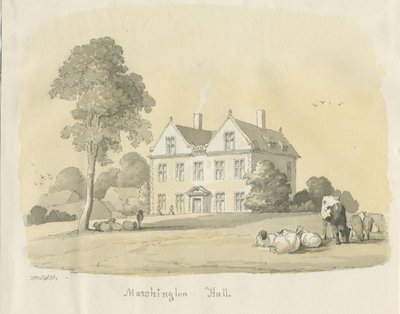 Marchington Hall: akvarelli- ja mustemaalaus, 1836 tekijältä Thomas Peploe Wood