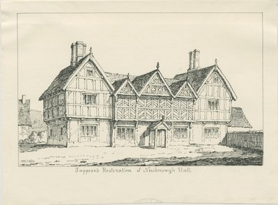 Newborough Hall: kynäpiirustus, 1836 tekijältä Thomas Peploe Wood
