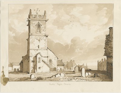 Rowley Regis Church: seepiapiirustus, 1837 tekijältä Thomas Peploe Wood