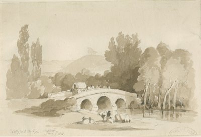 Stafford - Hollyford Bridge, Milford: seepiapiirustus, 7. kesäkuuta 1838 (piirustus) tekijältä Thomas Peploe Wood