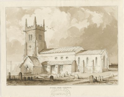 Stoke-upon-Trent Church [Vanha]: seepiapiirros, 1841 tekijältä Thomas Peploe Wood
