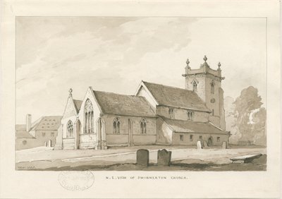 Swynnerton Church: seepiapesupiirustus, 1838 tekijältä Thomas Peploe Wood