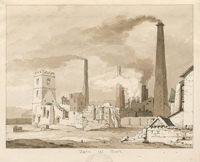 Tipton Old Church: seepiapesupiirustus, 1837 tekijältä Thomas Peploe Wood