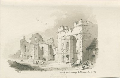 Tutbury Castle - Court Yard: kynä- ja pesupiirustus, 27. marraskuuta 1837 tekijältä Thomas Peploe Wood