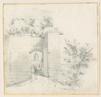 Tutbury Castle - Sisäänkäynti: lyijykynäpiirros, nd [?1800-luvulla] (piirustus) tekijältä Thomas Peploe Wood