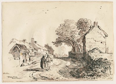 Wetton - Village Street: kynä- ja mustepiirustus, 1836 tekijältä Thomas Peploe Wood
