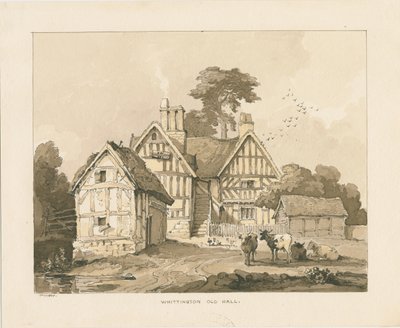 Whittington Hall: kynä- ja pesupiirustus tekijältä Thomas Peploe Wood