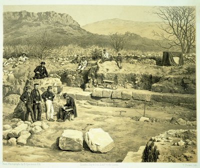 Näkymä Marsin temppelistä, Charles Thomas Newtonin (1816-94) julkaisusta "A History of Discoveries at Halicarnassus, Cnidus, und Branchidae", julkaistu 1862 tekijältä Thomas Picken