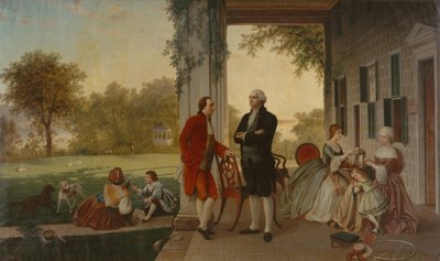 Washington ja Lafayette Mount Vernonissa, 1784 Washingtonin koti sodan jälkeen, 1859. tekijältä Thomas Pritchard Rossiter