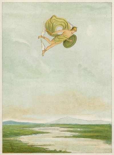 Perseus lentää tappamaan Gorgonin (väri litho) tekijältä Thomas Ralph Spence