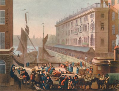 "Billingsgate Fish Market", 1808, 1944. Tekijät: Thomas Rowlandson, Augustus Charles Pugin. tekijältä Thomas Rowlandson, Augustus Charles Pugin