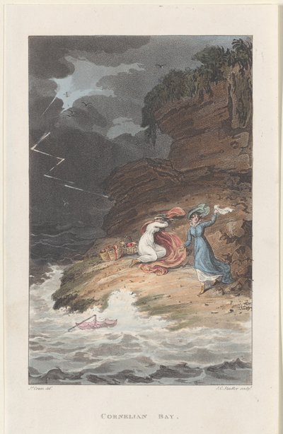 Cornelian Bay, teoksesta Poetical Sketches of Scarborough, 1813., 1813. Tekijät: Thomas Rowlandson, Joseph Constantine Stadler, J. Bluck. tekijältä Thomas Rowlandson, Joseph Constantine Stadler, J. Bluck
