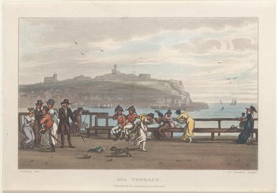 Spa Terrace, teoksesta Poetical Sketches of Scarborough, 1813., 1813. Tekijät: Thomas Rowlandson, Joseph Constantine Stadler, J. Bluck. tekijältä Thomas Rowlandson, Joseph Constantine Stadler, J. Bluck