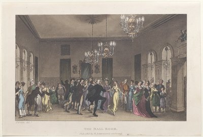The Ball Room, teoksesta Poetical Sketches of Scarborough, 1813., 1813. Tekijät: Thomas Rowlandson, Joseph Constantine Stadler, J. Bluck. tekijältä Thomas Rowlandson, Joseph Constantine Stadler, J. Bluck